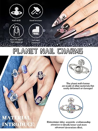 24Pcs Planet Nail Charms, CYHYII 3D Y2K Saturn Nail Art Charms Exquisite Rhinestones Gems Diamond Nail Accessories for Women Girls Nail Art Design DIY Craft Crystals Jewelry(6 Colors) - color: Planet Rhinestones Nail Charms