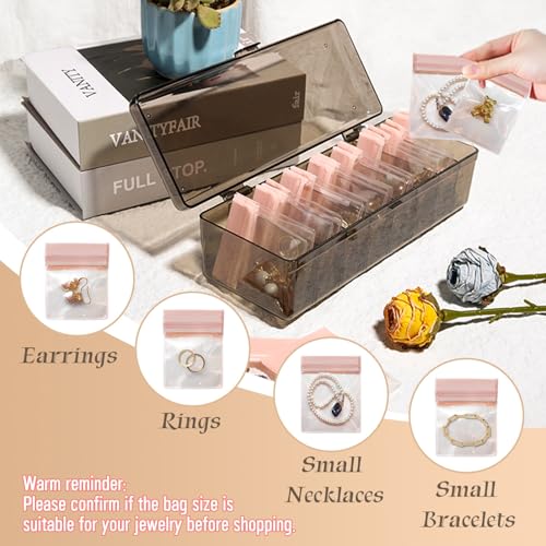 Jewelry Organizer and Storage Box with 24 EVA Anti Tarnish Bags, Travel Acrylic Case for Earrings, Necklaces & Rings, Elegant Gift for Women & Girls (S&Organizer(Clear)) - size: S&organizer(clear)