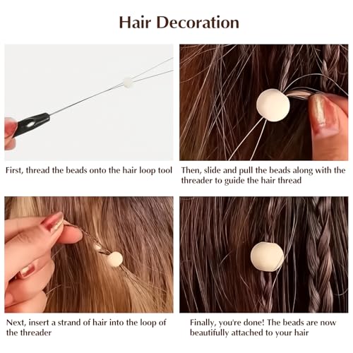 10Pcs Hair Extension Tools, Hair Loop Styling Tool, DIY Pulling Hook Needle Bead Device for Hair Extension Beads and Automatic Needle Threading (Black)