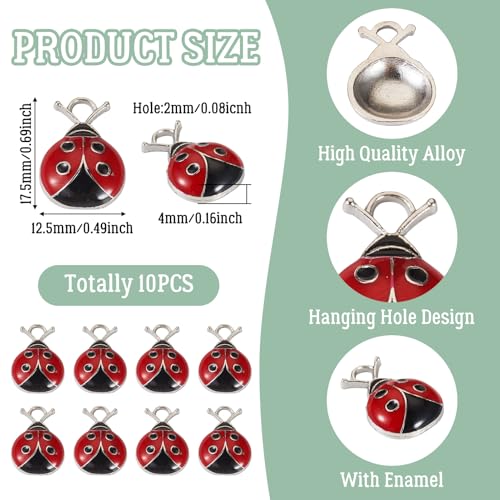 Craftdady Enamel Dangle Charms Pendant Food Animal Flower Cute Charms Colorful Metal Fruit Pendants Hang Ornament for Craft Bracelet Necklace Earring Key Chains Jewelry Making - color: Red Ladybug