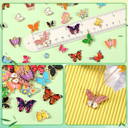 MARFOREVER 120 Pcs Butterfly Charms for Jewelry Making, Mixed Butterflies Charms Assorted Gold Enamel Butterfly Pendants for DIY Necklace Bracelet Earrings Making Supplies Gifts for Mother Women Girls - style: Butterfly