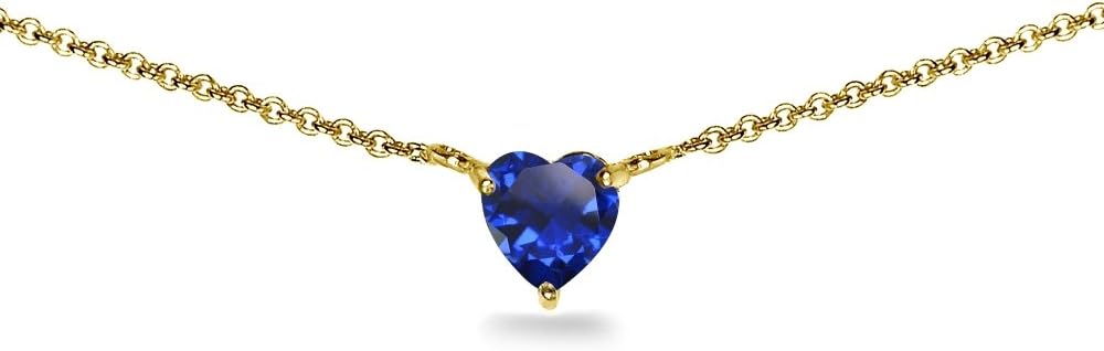 Birthstone Necklace for Women - Genuine or Synthetic Gemstone, 7mm Heart Solitaire, Short Dainty Layered Choker, Silver
