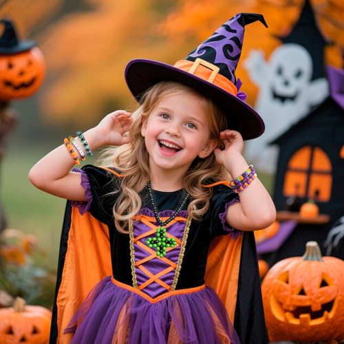 1000Pcs Halloween Pony Beads Bulk – 6x9mm Kandi Beads in Orange, Black, Purple, Green for Bracelets, Hair Braids, Jewelry Making, DIY Crafts, Party Supplies - color: Halloween Edition