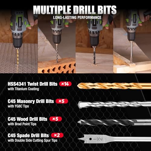 WORKPRO 455-Piece Drill Bit Set and Screwdriver Bit Set, Titanium Twist Drill Bits, Drywall Screws with Double Sided Storage Case, for Wood Metal Plastic Concrete Masonry - style: 455 PCS