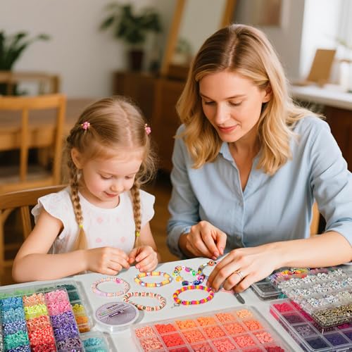 Gionlion 30,000 Pcs Clay Beads Bracelet Making Kit, 168 Colors 8 Boxes Flat Preppy Beads for Friendship Bracelets, Jewelry Kit with Pendant Charms Elastic String Crafts Arts Crafts Mothers Day Gifts
