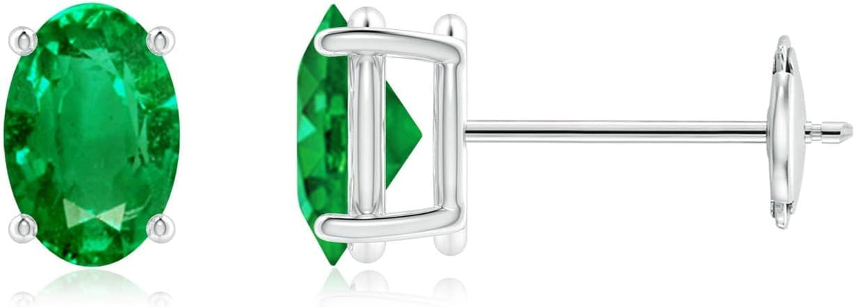 ANGARA Natural Emerald Earrings for Women | Oval Shape Emerald Classic Earrings in 14K Solid Gold/Platinum | May Birthday, Anniversary, Gemstone Jewellery Gift