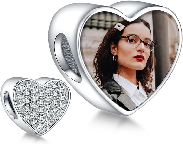 Annmors Personalized Photo Charm for Bracelet Necklaces,925 Sterling Silver Charm Love Heart Shaped Engraved Customize Picture Gift for Birthday Mother's Day Christmas,Bead Charms Jewelry for Women