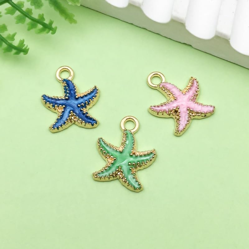 Sailanzi 48pcs Alloy enamel starfish series Pendant Jewelry Making DIY Keychain Earrings Pendant Various Design Charms for Jewelry Making Bracelets Necklace (SN823) - color: SN823