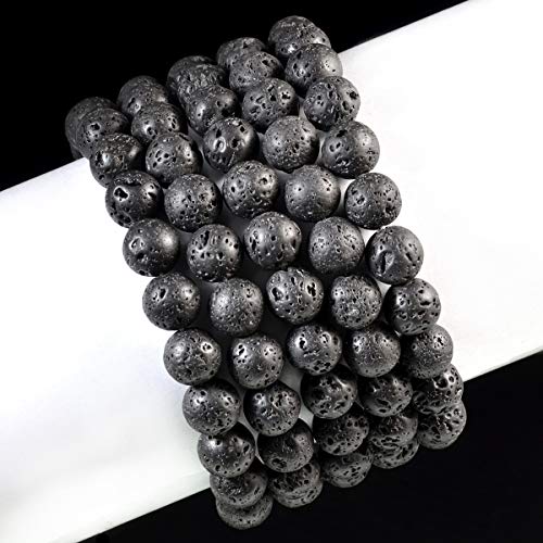AD Beads Natural Gemstone Round Beads Stretch Bracelet Healing Reiki 10mm (Black Lava Rock) - color: Black Lava Rock