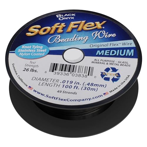 Soft Flex 49 Strand Beading Wire - Medium 0.19 Diameter - 100 Feet Nylon Design Wire - style: Black