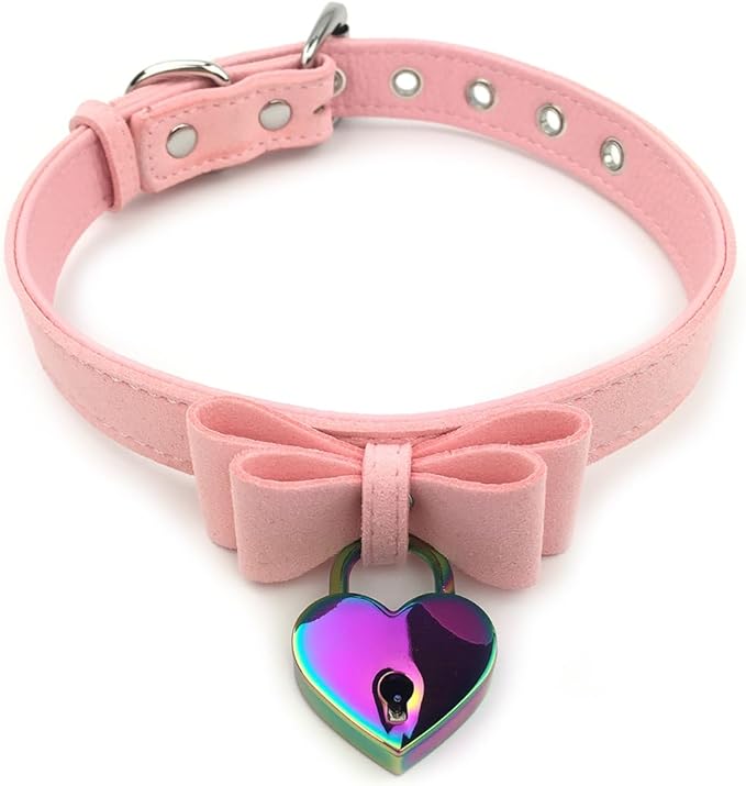 Destiny Love Bell Padlock Choker Collar Necklace Lolita Bow Collar Cat Kitty Velvet Necklace with Heart Lock and Key with Box for Women and Men