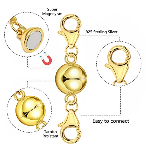 14K Gold Magnetic Necklace Clasps and Closures 925 Sterling Silver Double Lobster Clasp Magnetic Jewelry Clasps for Necklaces - color: A-14K Gold