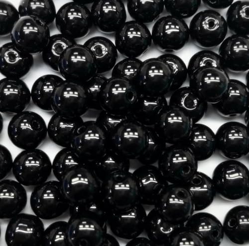 200PCS 8mm Glass Beads for Jewelry Making Soild Black Round Loose Beads for Bracelets DIY Crafts (Black) - color: 0Black