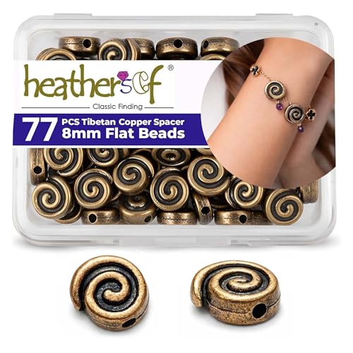 Tibetan Copper Spacer Beads 8mm Flat Round – 77pcs Metal Spacer Beads for Jewelry Making, Bracelets, Necklaces & Earrings DIY Supplies, Antique Silver Zinc Alloy - color: Copper Snail