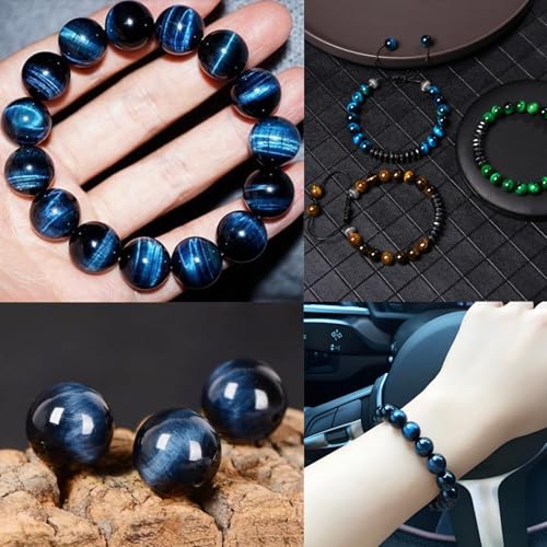 4mm 200pcs Natural Stone Round Beads Genuine Stone Beading Loose Gemstone DIY Charm Smooth Beads for Bracelets Necklaces Earrings Hole Size 1mm (Aquamarine Tiger's Eye 4mm) - color: Aquamarine Tiger's Eye, size: 4mm
