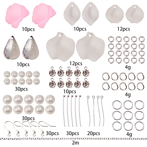 SUNNYCLUE 1 Box 10 Pairs Frosted Acrylic Calla Lily Flower Dangle Earring Making Kits Pink White Acrylic Flower Beads Caps Pendants, Pearl Bead, Earring Hook Jewelry Findings Supplies, Instruction - color: Diy 10 Pairs Pink White Flower Earrings