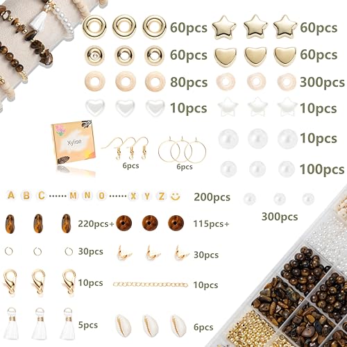 Xylise Jewelry Making Supplies Kit Natural Stone Beads for Irregular Natural Stone with for DIY Craft Bracelet Necklace Earrings for Adults (Tiger's Eye) - color: Tiger's Eye