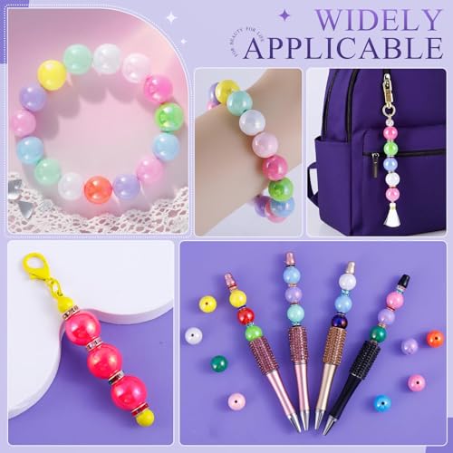 HUISUYTON 320 PCS Beads for Pens, 14 mm Focal Beads & 8 mm Rhinestone Spacers Bead, Fit for Beadable Pens Bracelets Keychains Jewelry Making, Rainbow Acrylic Bead, Christmas Gifts - color: 320 PCS 14mm Bubblegum Beads Set