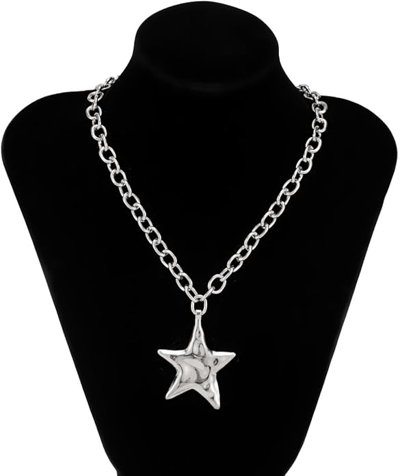 Large Star Necklace Chunky Gold Necklace for Women Trendy Silver Big Statement Necklaces Bold Thick Paperclip Necklaces OT Toggle Chunky Jewelry Holiday Christmas Jewelry Gifts Stocking Stuffers