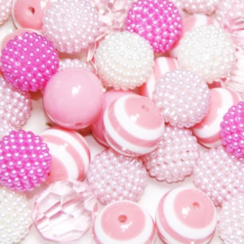 48 Pcs 20mm Beads for Pens Bubblegum Beads Pink Crystal Acrylic Round Chunky Beads Sparkly Large Balls Beads for Pen Beadable Keychain Bracelet Necklace DIY Jewelry Making Supplies - color: Pink Color