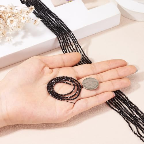 FASHEWELRY 10 Strands Briolette Crystal Glass Beads 2mm Rondelle Faceted Glass Spacer Beads for Necklace Bracelet Jewelry Making (Black) - color: Black, size: 2mm