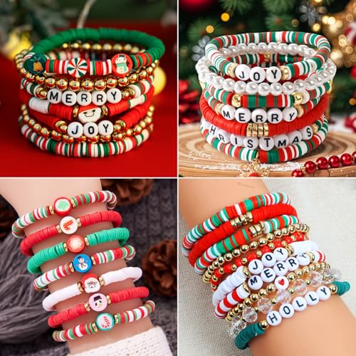1480pcs Christmas Polymer Clay Beads Charms Friendship Bracelet Necklace Earring Jewelry Making kit, Accessories for Arts Crafts DIY Gifts for Women Girls - color: A4#Christmas