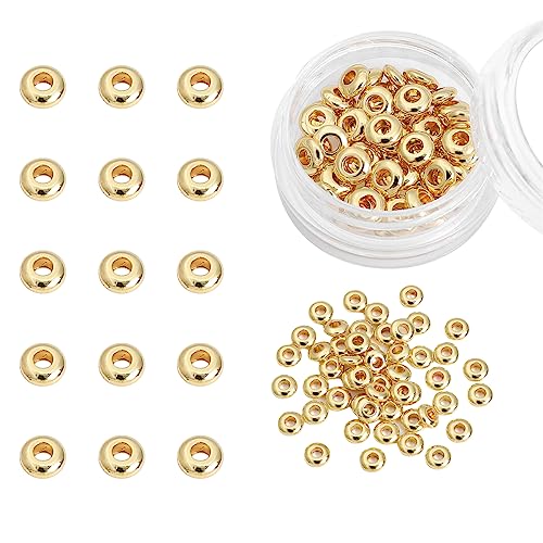 BEADIA 14K Gold Plated Roudelle Spacer Beads 5x1.8mm 50pcs for Jewelry Making Findings Non Tarnish - color: 14K Gold, size: 5x1.8mm Roudelle