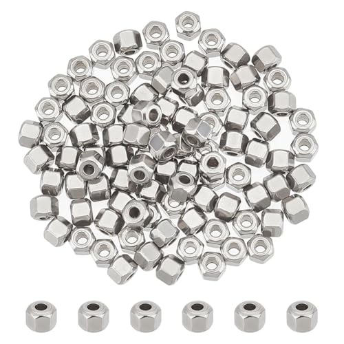 UNICRAFTALE 100pcs Cube Beads 4mm 201 Stainless Steel Faceted Spacer Beads 1.5mm Hole Beads Metal Bracelet Beads Square Beads Small Beads for DIY Bracelet Necklace Jewelry Making - color: Steel Color
