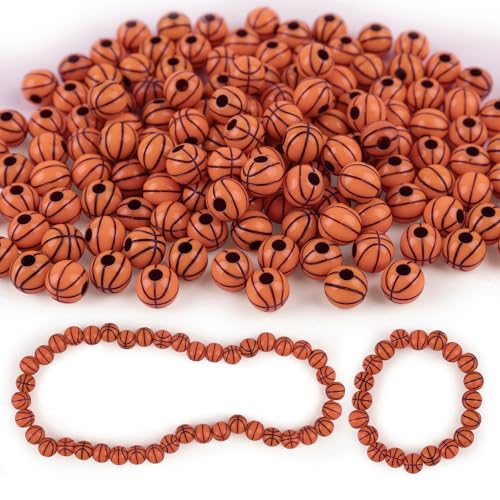 AUEAR, 100 Pack Basketball Beads 12mm Sport DIY Spacer for Bracelet Keychains Necklace Handmade Jewelry Making Craft Decoration Accessories - color: Basketball, size: 100 Pack