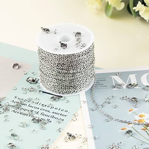 UMAOKANG 65 Feet Silver Jewelry Chains for Jewelry Making Flat Cable Chain Link Spool DIY Craft Earring Bracelet Necklace Chain Bulk with Lobster Clasps Jump Rings Pinch Clip Clasp - color: Steel Cross