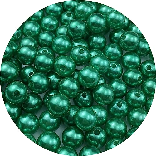 Pinhoollgo 100pcs Pearl Beads 12mm Round Pearl Beads with Hole for DIY Bracelet Necklace Jewelry Making Supplies Handmade Craft(Green) - color: Green, size: 12mm/100pcs