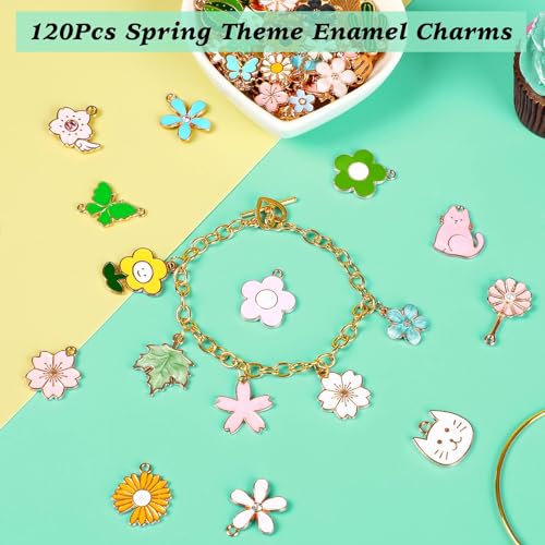 MARFOREVER 120 Pcs Spring Summer Floral Themed Charms, Flower Charms for Jewelry Making, Assorted Gold Enamel Charm Pendants for DIY Necklace Bracelet Earrings Supplies Gifts for Mom Women - style: Flower