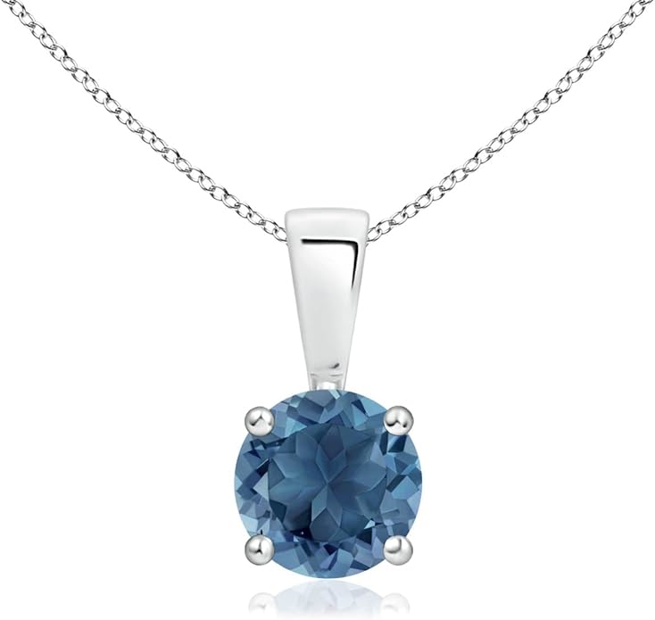 Angara Natural Blue Topaz Solitaire Pendant for Women | Classic Prong-Set Round Blue Topaz Pendant in 14K Solid Gold/Silver/Platinum With 18" Chain | December Birthday, Gemstone Jewelry Gift
