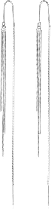 14K Gold Plated Threader Dangle Earrings Long Tassel Earrings Wedding Prom Earrings for Women Bridal