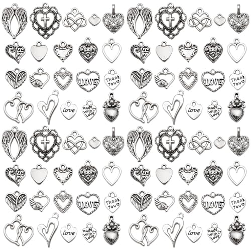 Youdiyla 80pcs Alloy Ancient Silvery Love Series Pendant Jewelry Making DIY Keychain Earrings Pendant Various Design Charms for Jewelry Making Bracelets Necklace (SN917) - color: SN917