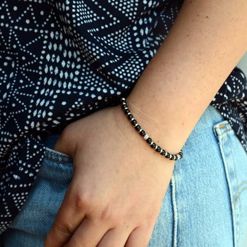 Ganbatte Handmade Beaded Bracelet, Natural Stone and Silver Stainless Steel, Boho Style Women's Jewelry - color: Black Onyx