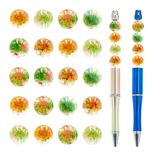 20Pcs 16mm Flowers Plants Focal Round Beads for Pens Garden Fancy Space Beads for DIY Craft Beadable Pens Keychain Bracelet Necklace Earrings Jewelry Making - color: Flowers Plants