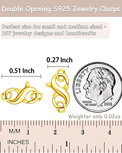 Dailyacc S925 Double Opening Lobster Clasp Sterling Silver and Gold Necklace Bracelet Extender Clasps and Closures for DIY Jewelry - color: Gold 3Pcs, size: 13mm × 7mm