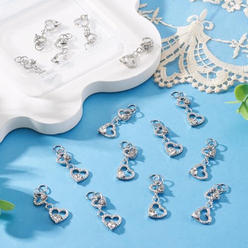 FASHEWELRY 15Pcs Alloy Crystal Rhinestone Heart Charms, Love Heart Glass Dangle Charms Platinum Hollow Pendants for DIY Valentine's Day Necklace Earring Jewelry Making - color: Heart-Clear