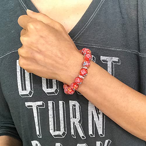Artsy Crafts 20 Pcs 12mm Lampwork Flower Glass Beads, European Murano Glass Beads, Handmade Loose Crystal Beads for Jewelry Making Charm Bracelet Necklace Earrings Rosary (Red) - color: Red