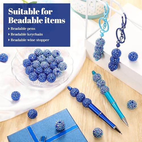 40 Pcs 20 mm Rhinestone Beads Bulk Crystal Round Disco Ball Chunky Bubblegum Beads for Pens Bracelets Charms Craft European Style Jewelry Making Supplies Christmas(Dark Blue) - color: Dark Blue