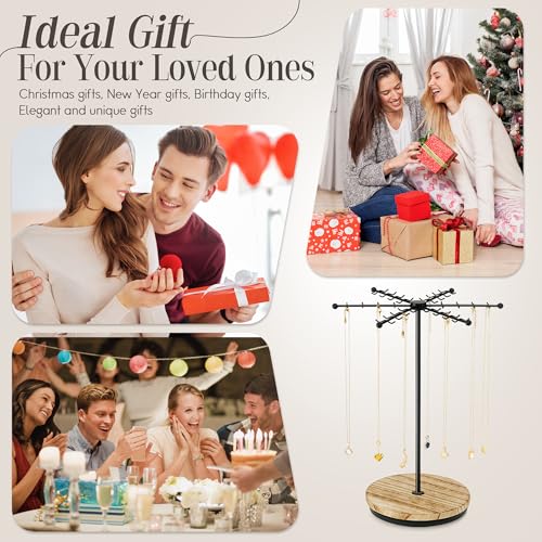 Poyilooo Necklace Holder Jewelry Stand, Rotating Necklace Holder Organizer with 48 Hooks for Necklace Earring Keychains Bracelet Display Stand, Metal Necklace Tree Stand -Gifts for Women (Black) - color: Black