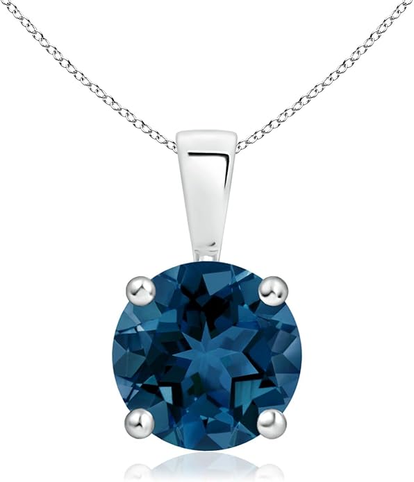 Angara Natural Blue Topaz Solitaire Pendant for Women | Classic Prong-Set Round Blue Topaz Pendant in 14K Solid Gold/Silver/Platinum With 18" Chain | December Birthday, Gemstone Jewelry Gift