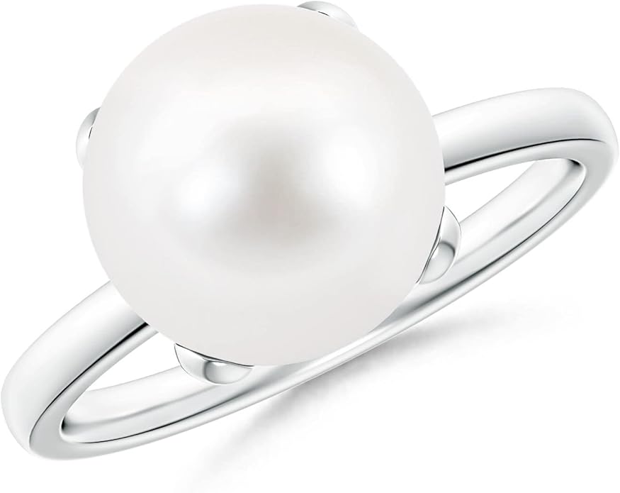 Angara Freshwater Pearl Solitaire Ring for Women | Round Freshwater Cultured Pearl Solitaire Ring in 14K Solid Gold/Silver | June Birthday, Anniversary, Gemstone Jewellery Gift