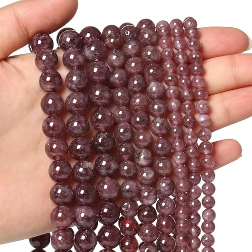 About 60pcs 6mm Natural Stone Beads Lepidolite Beads Energy Crystal Power Gemstone for Jewelry Making, DIY Bracelet Necklace - color: Lepidolite, size: 6mm