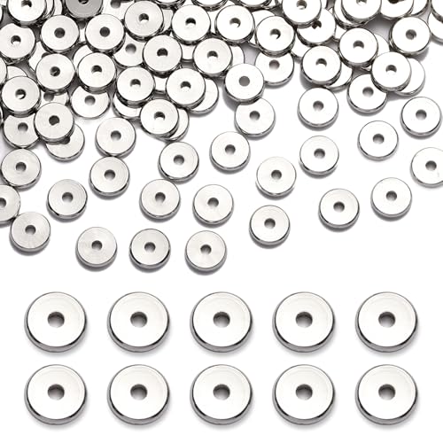 200pcs Silver Plated Brass Flat Disc Spacer Beads for DIY Bracelet, Necklace Jewelry Making (Silver-4mm) - color: Silver-4mm