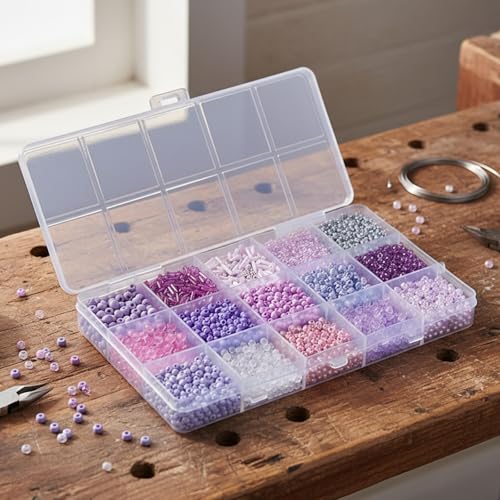Glass Seed Beads Kit for Jewelry Making, Multi Color Small Beads Set with Organizer Box, DIY Bracelet Necklace Craft Kit for Girls, Beginners, Purple - color: Purple