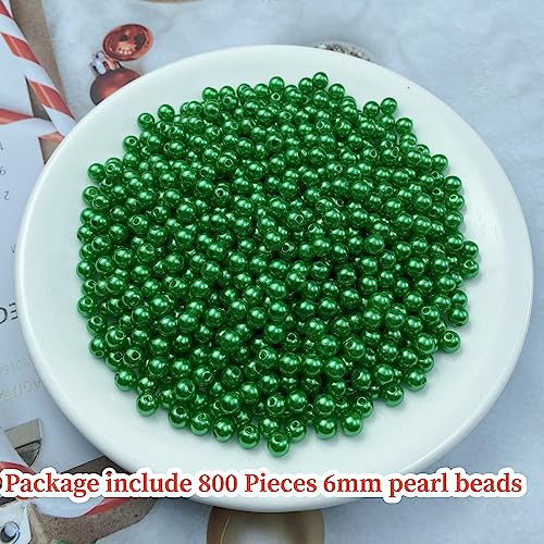 Pinhoollgo 800pcs Pearl Beads 6mm Round Pearl Beads with Hole for DIY Bracelet Necklace Jewelry Making Supplies Handmade Craft(Green) - color: Green, size: 6mm/800pcs