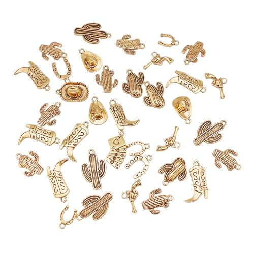 Julie Wang 100 Grams Alloy Western Cowboy Cowgirl Charms Antique Silver Gold Color Boot Hat Pendants for Necklace Earrings Bracelet Jewelry Making Women Gifts Craft DIY Findings - color: Antique Gold