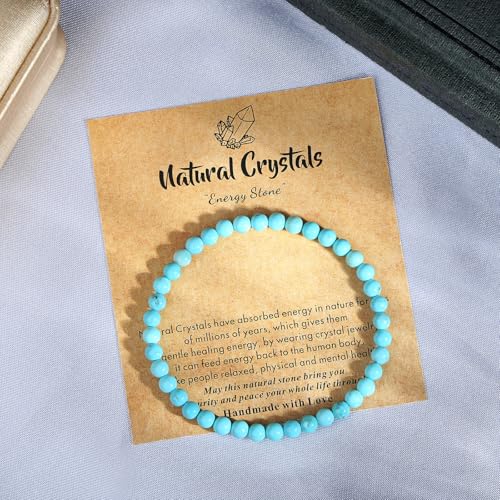MAIBAOTA Healing Crystal Bracelet for Women Men, 8/4 mm Natural Stone Beaded Bracelets, Jewelry Birthday Gifts, Round Gemstones Stretch Bracelets - color: Green-Turquoise, size: 4 mm